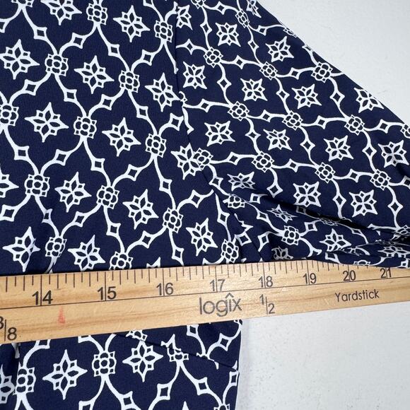 Talbots Dress Womens Medium Blue White Geometric Faux Wrap Work Office Business - Picture 9 of 12